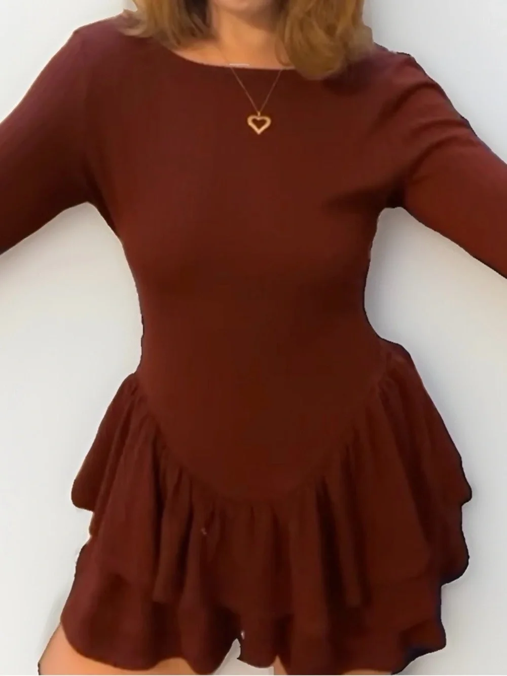Kimchi Blue Burgundy Red Basque Waist Ruffle Open Back Romper Balletcore Large